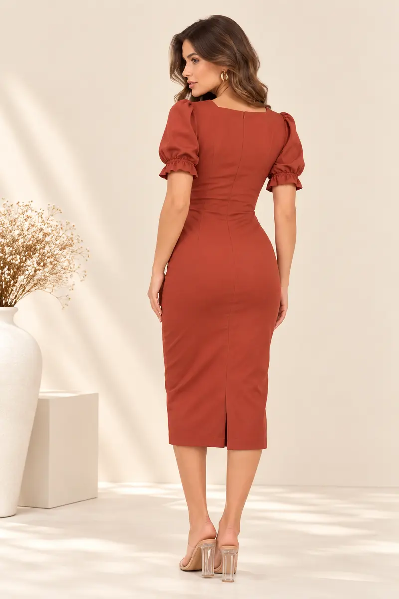 Brick Runched Bodycon Dress