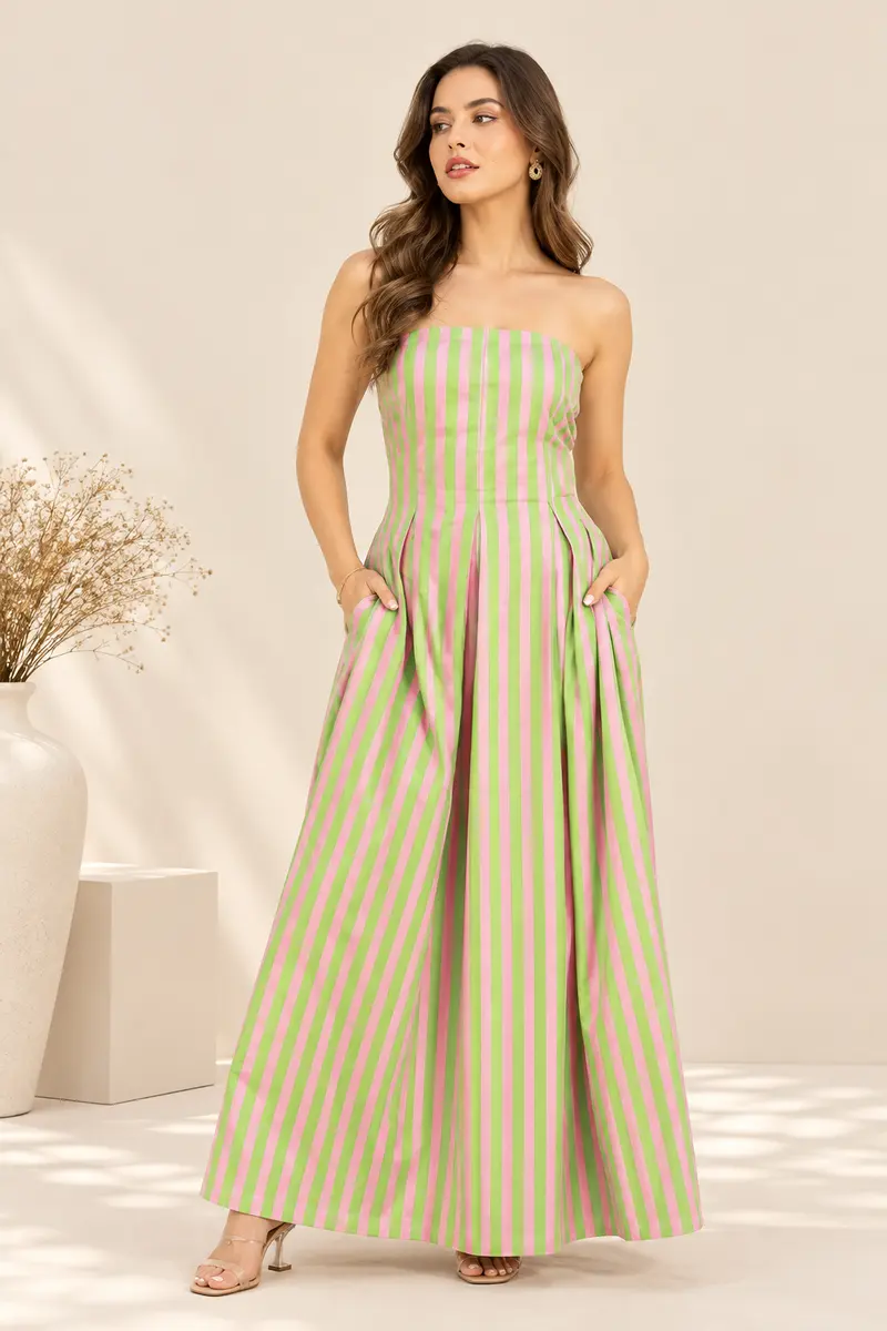 Contrast stripped tube maxi dress