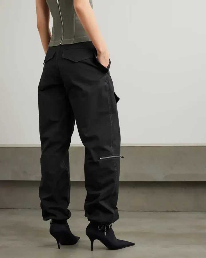 Criss Cross Lace-up Straight-Leg Mid-Rise Cargo Trousers In Black