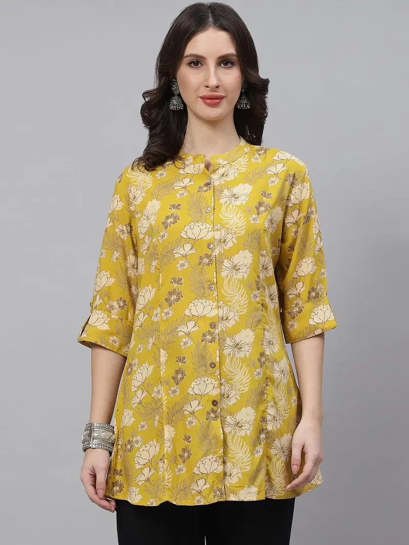 Dark Yellow Floral Cotton Top