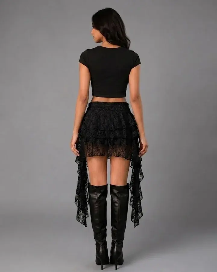 Fairycore Layered Lace Mini Skirt in Classic Black