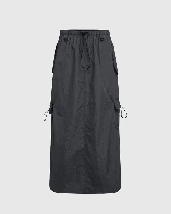 Gorpcore Solid High Waist Cargo Parachute Skirt In Navy Blue