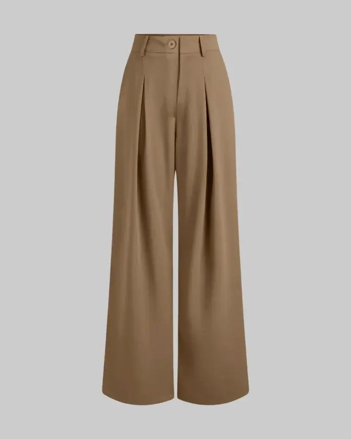 High Rise Korean Style Wide Leg Trousers in Brown