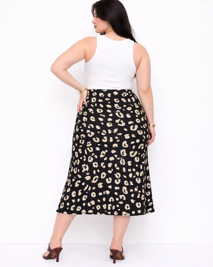 High Waist Slit Animal Print Midi Skirt Curve & Plus