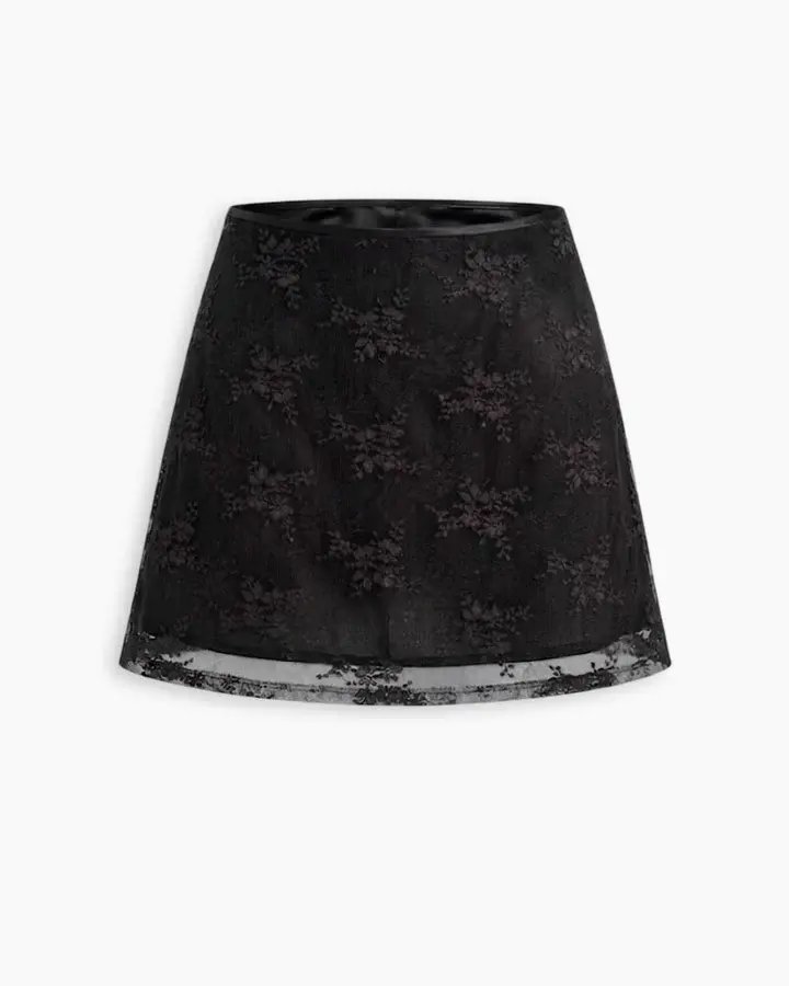 Lace-Trim A-Line Mini Skirt in Classic Black