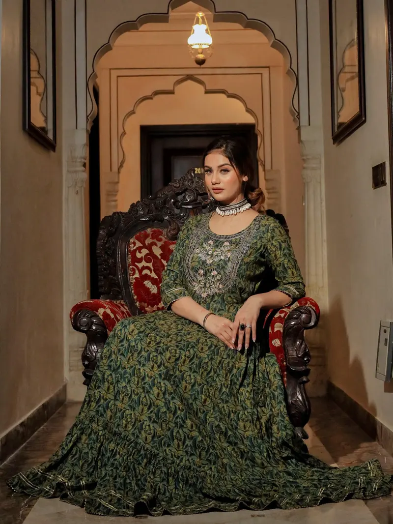 Long Cotton Anarkali, Green