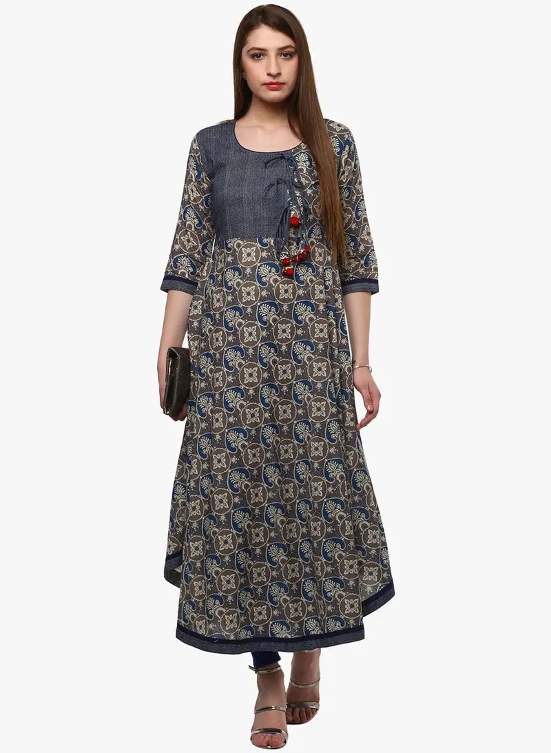 Long Cotton Anarkali, Grey