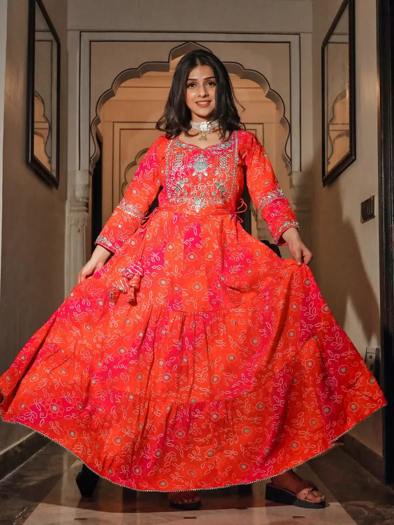 Long Cotton Anarkali, Red