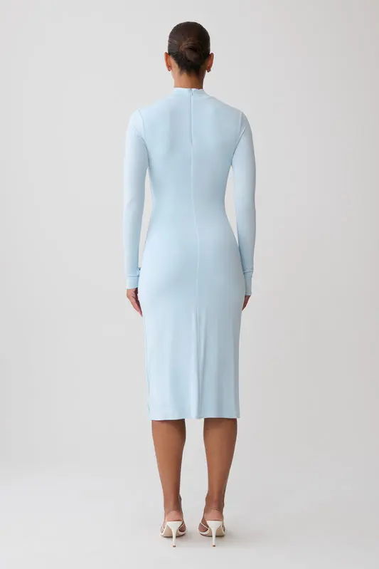 Longsleeve Roll Neck Midi Dress - Pale Blue