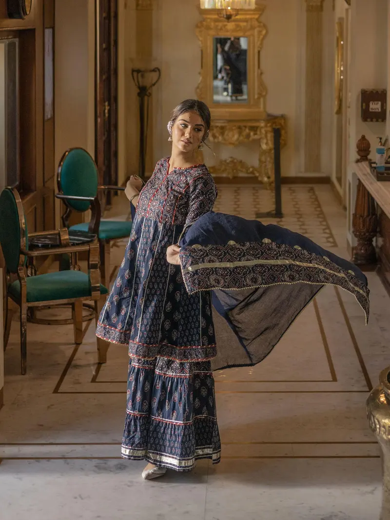 Navy Blue Sharara Dress