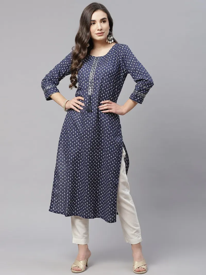 Navy Long Kurta Set