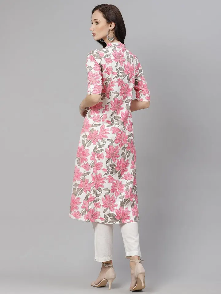 Pink Flower long Kurti Set