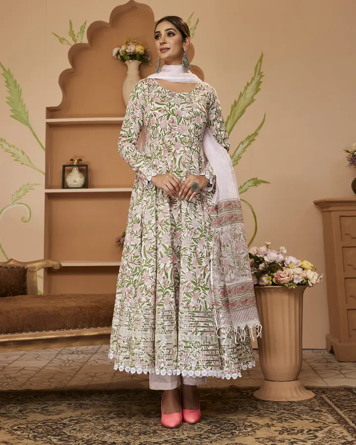 Printed Anarkali Cotton Kurta Set
