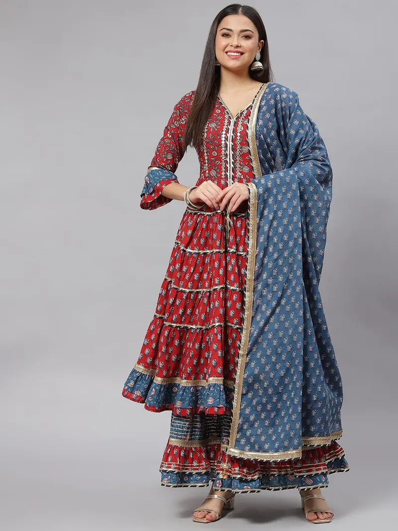 Red and Blue Sharara Dress