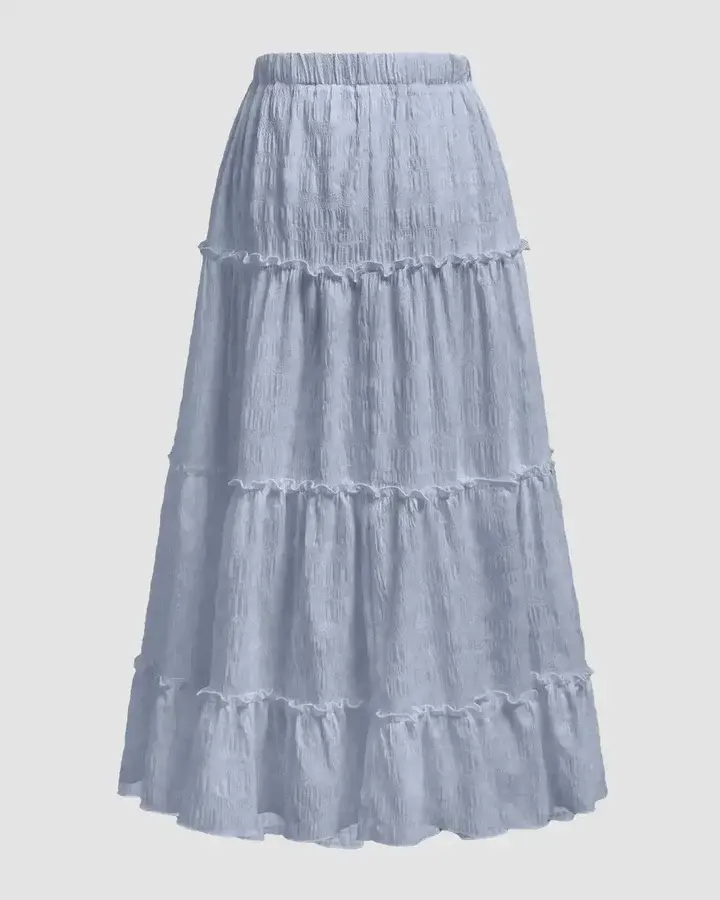 Retro Casual High Waist Solid Long Ankle Pleated Skirt In Blue