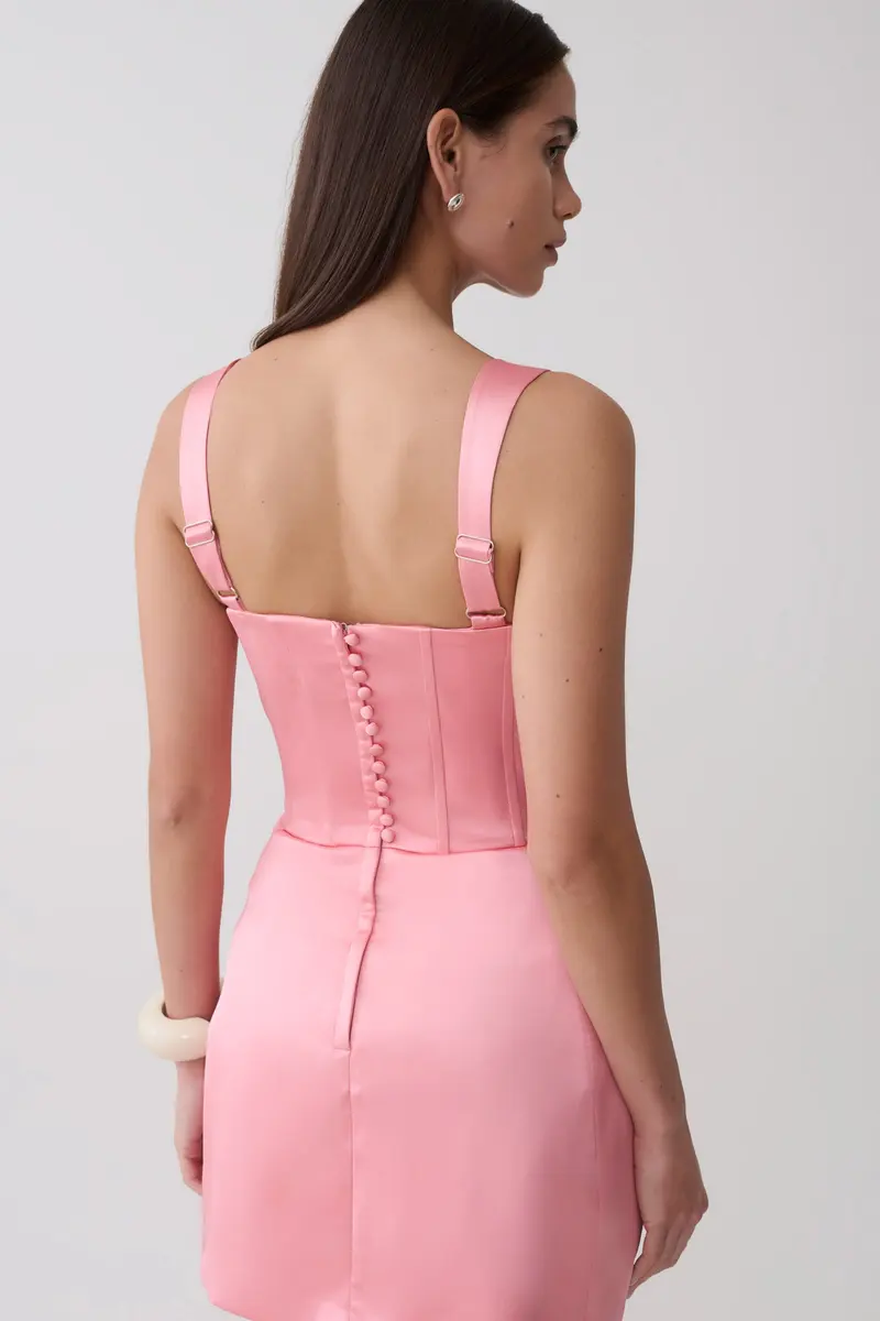 Satin Corset Mini Dress - Pink