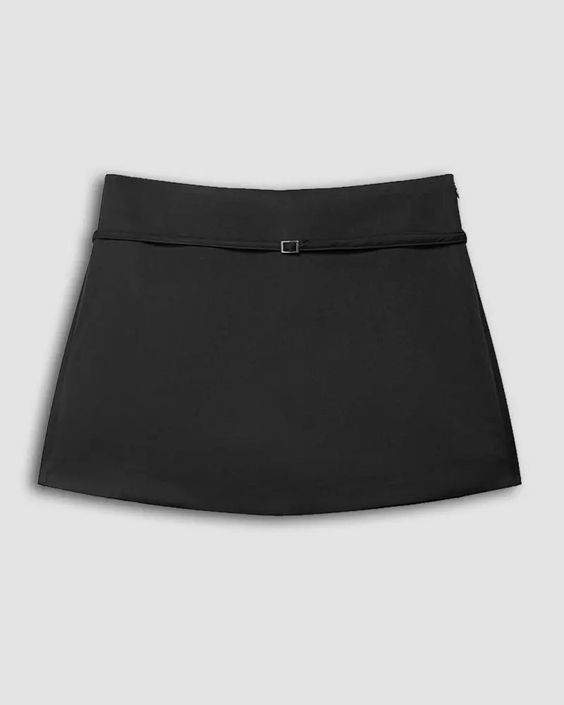 Solid Colour Zipper Waist Skirt in Jet Black