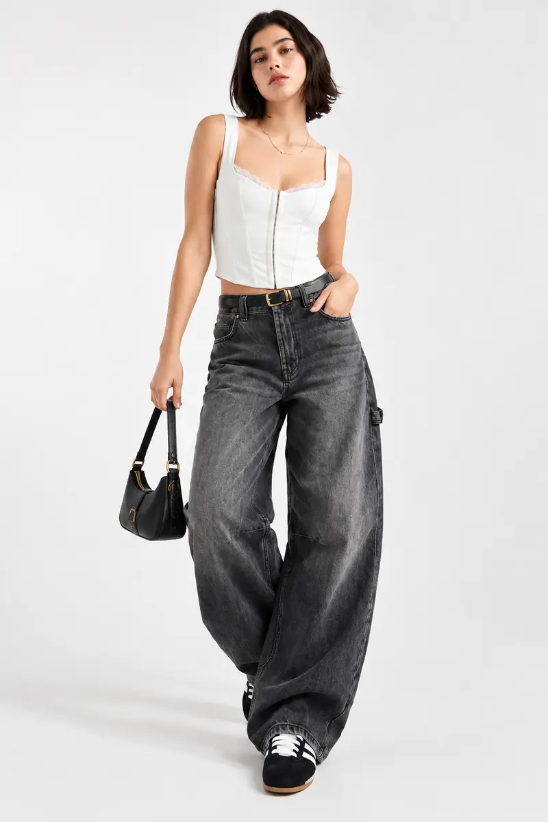 Structured Lace Trim Corset Top in Off White