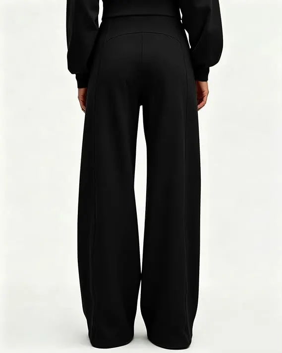 Women's Wide Leg Yoga Pants High Waisted Zipper Pockets Stretchy Palazzo Pants with Drawstring Hem
