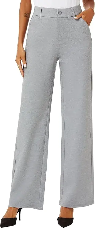 Womens High Waist Wide Straight Leg Trousers Casual Slacks Dress Pants Tailored